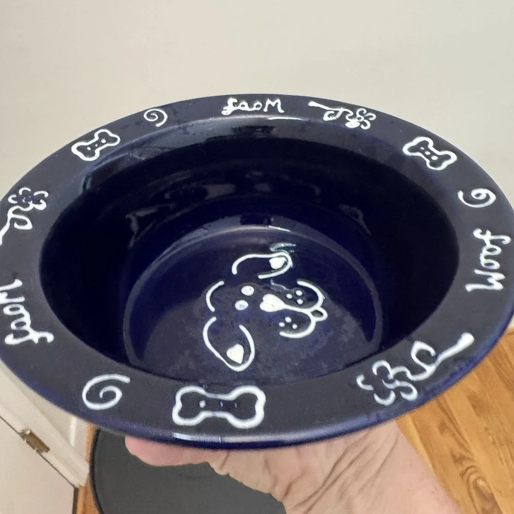 BOOTS & BARKLEY Pet Bowl BLUE W/WHITE Dog FACE 6 3/8